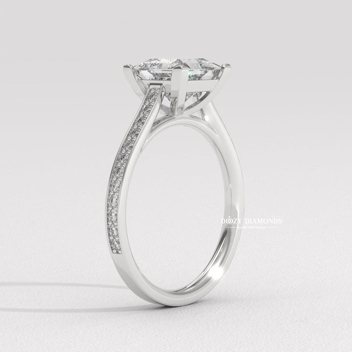 14. Hidden Halo Princess Cut Lab Diamond
15. Princess Cut Diamond with Pave Band
16. 2 Carat Princess Cut Lab Diamond