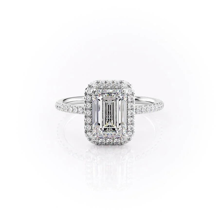 2.0 Emerald F/VS1 CVD Diamond Halo Engagement Ring With Pave Setting - Doozy Diamonds