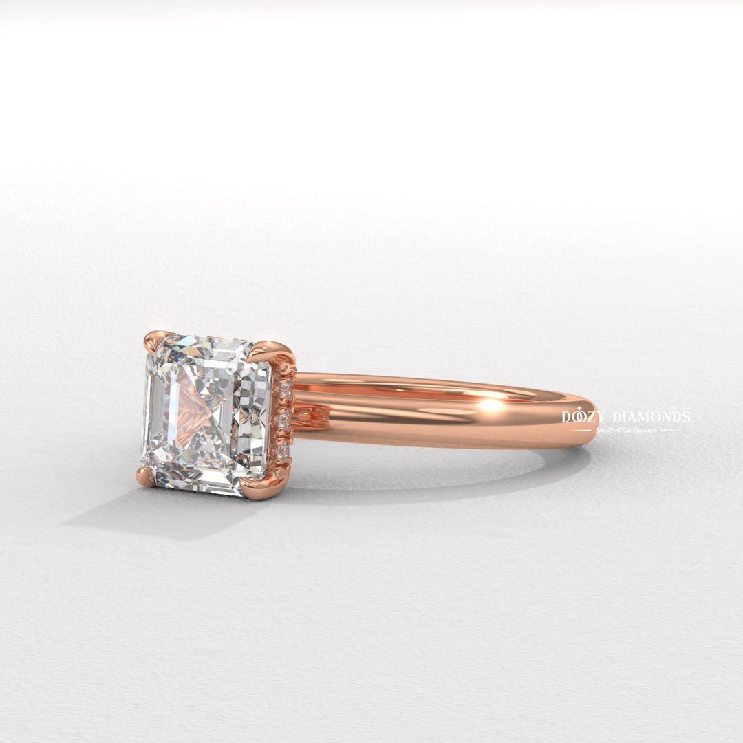 18k yellow gold Asscher ring 
Rose gold lab diamond ring
Asscher cut diamond
Step cut lab grown diamo