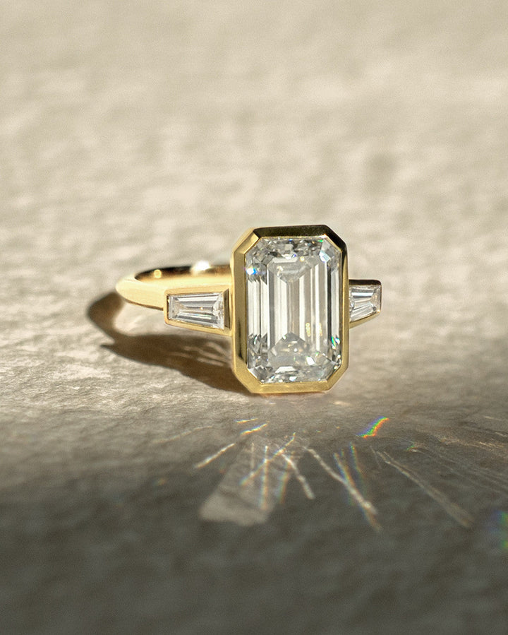 2.0-4.0 CT Emerald Cut Lab Grown Diamond Bezel Engagement Ring
