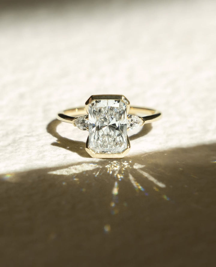 1.0-3.0 CT Radiant Cut Lab Grown Diamond Half Bezel  Engagement Ring