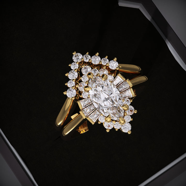 Marquise Lab Grown Diamond Cluster Engagement Ring With Matching Band