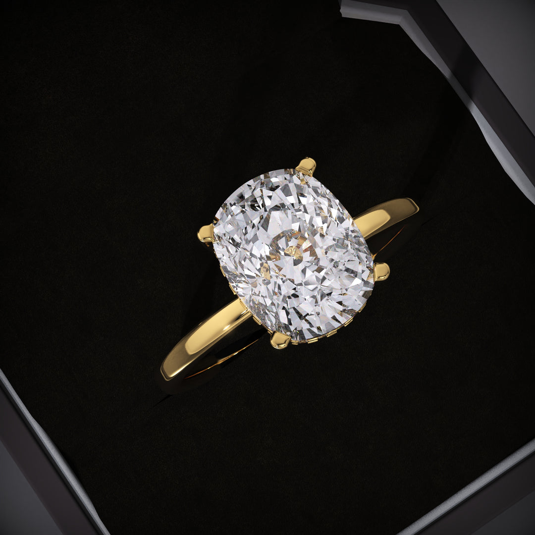 Cushion Lab Grown E/VVS2 Hidden Halo Diamond Engagement Ring
