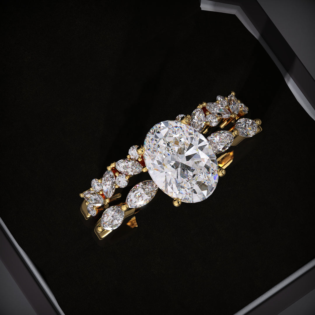 Oval Lab Grown Pave Engagement Ring & Cluster Wedding Band