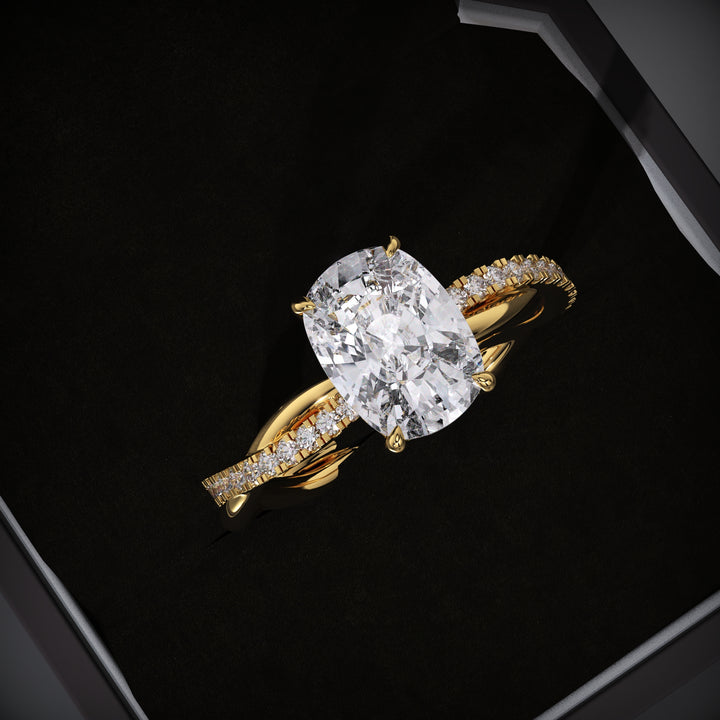 Cushion Lab Grown E/VVS1 Hidden Halo Diamond Infinity Pave Engagement Ring