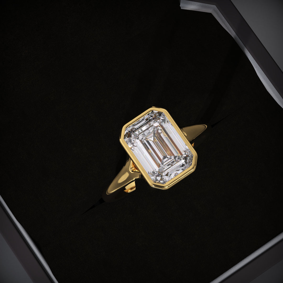 Bezel Set Emerald Lab Grown E/VS2 Diamond Engagement Ring