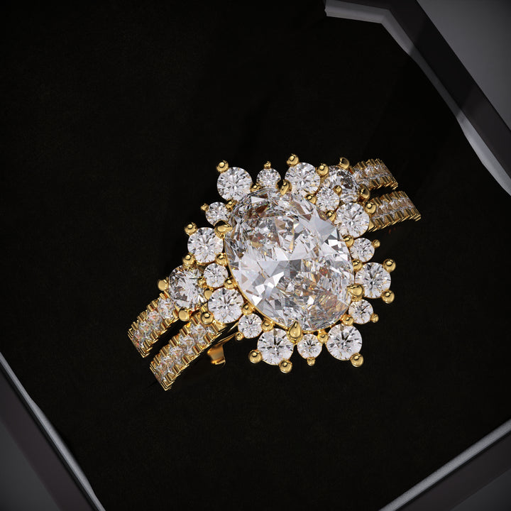 Oval Lab Grown Diamond Halo Engagement Ring With Open Band