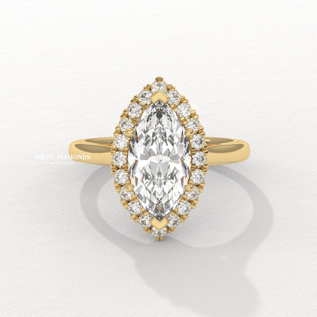 Marquise Cut Lab Grown Diamond Halo Engagement Ring for Women