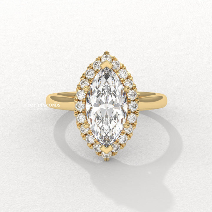 Marquise Cut Lab Grown Diamond Halo Engagement Ring for Women