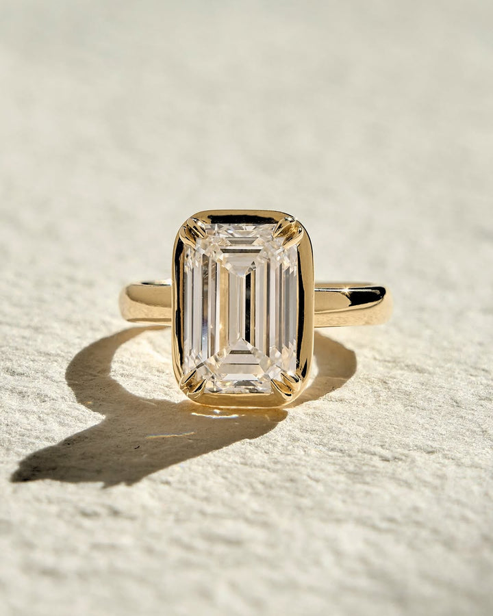2.0 -5.0 CT Emerald Cut Lab Grown Diamond Bezel Solitaire Engagement Ring