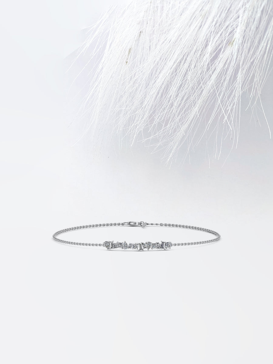 Multi Shape Moissanite Diamond Cluster Bracelet In White Gold