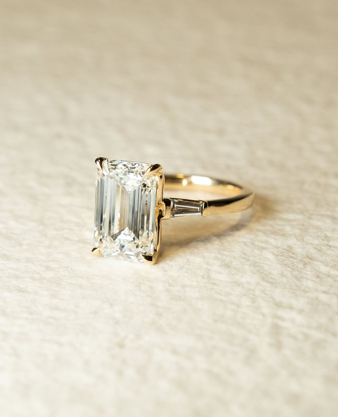 3.0 -5.0 CT Emerald Cut Lab Grown Diamond Three Stone Engagement Ring