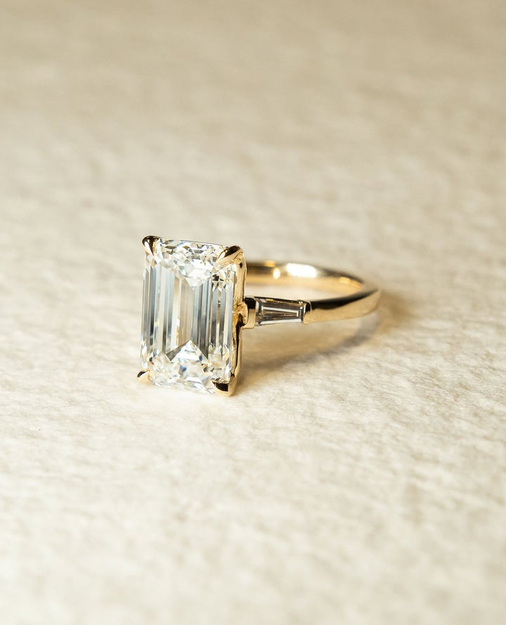 3.0 -5.0 CT Emerald Cut Lab Grown Diamond Three Stone Engagement Ring