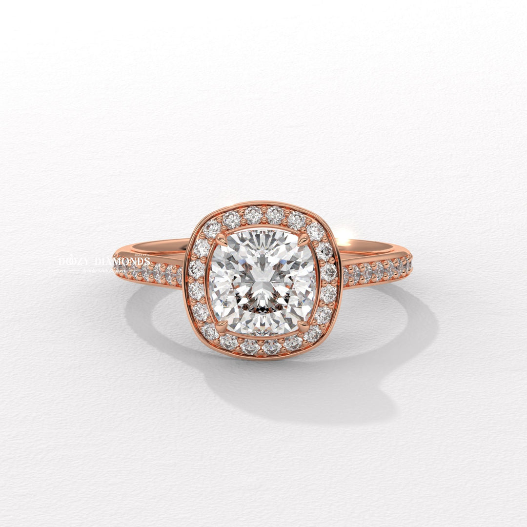 Cushion IGI Certified F/VS Lab Grown Diamond Halo Engagement Ring