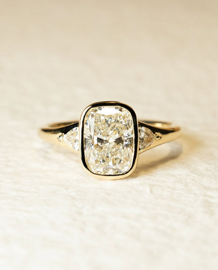 1.50 -3.50 CT Cushion Cut Lab Grown Diamond Bezel Engagement Ring