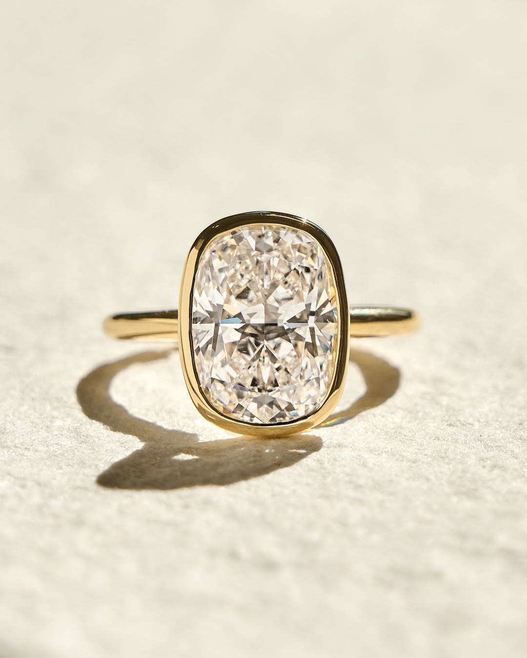 2.0 -4.0 CT Elongated Cushion Cut Lab Grown Diamond Bezel Solitaire Engagement Ring