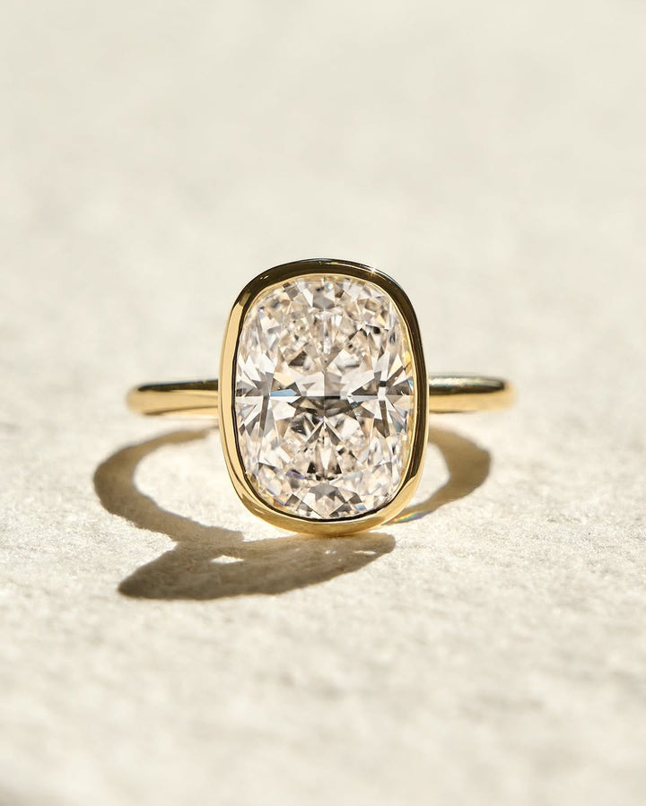 2.0 -4.0 CT Elongated Cushion Cut Lab Grown Diamond Bezel Solitaire Engagement Ring