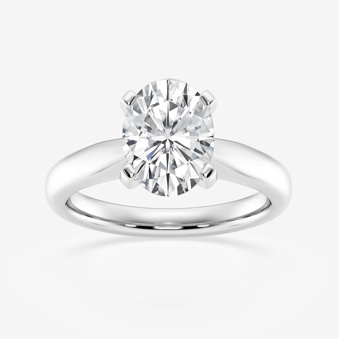 1.0 CT Oval Cut Moissanite Cathedral Set Solitaire Engagement Ring