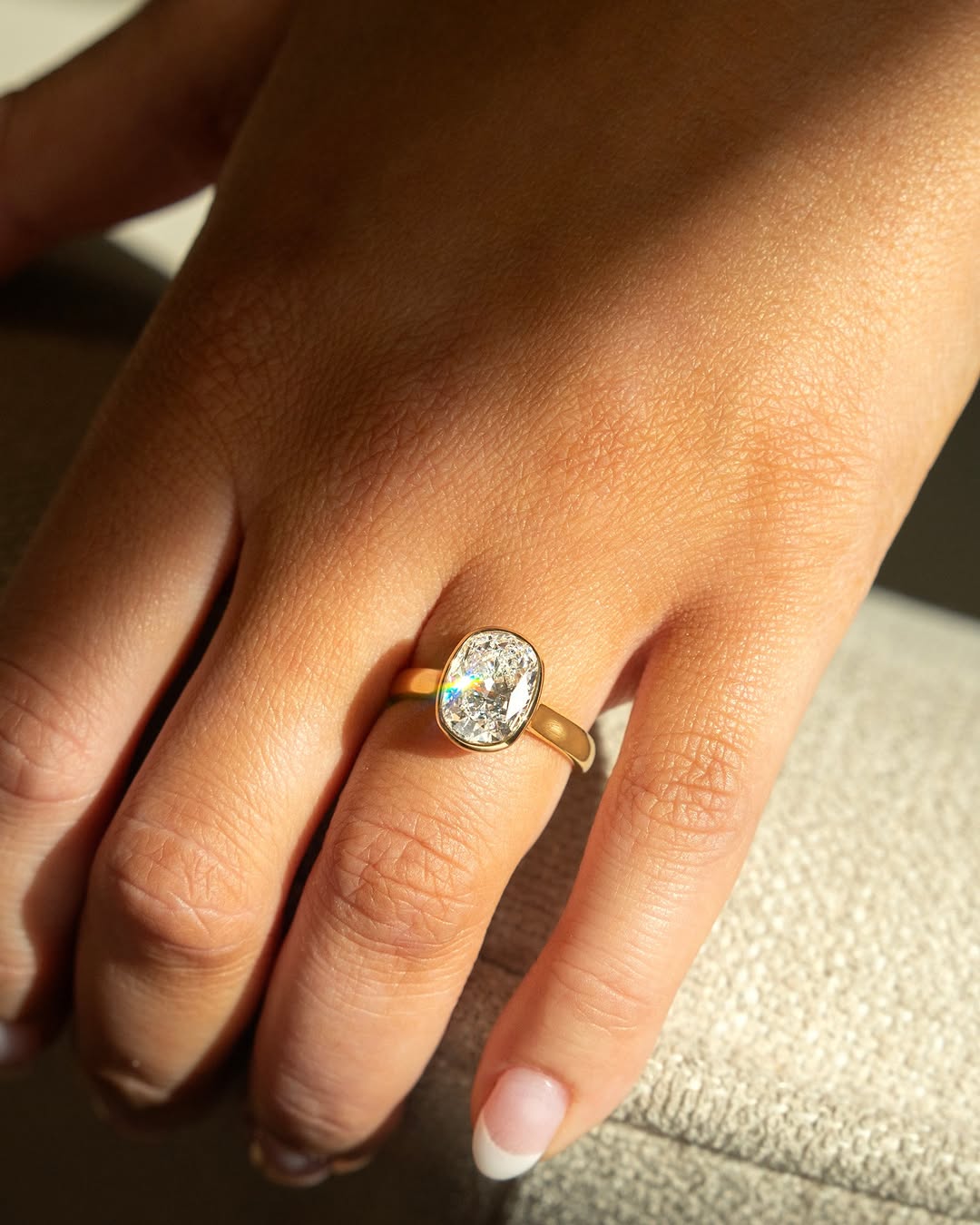 2.0-3.0 CT Cushion Cut Lab Grown Diamond Bezel Engagement Ring