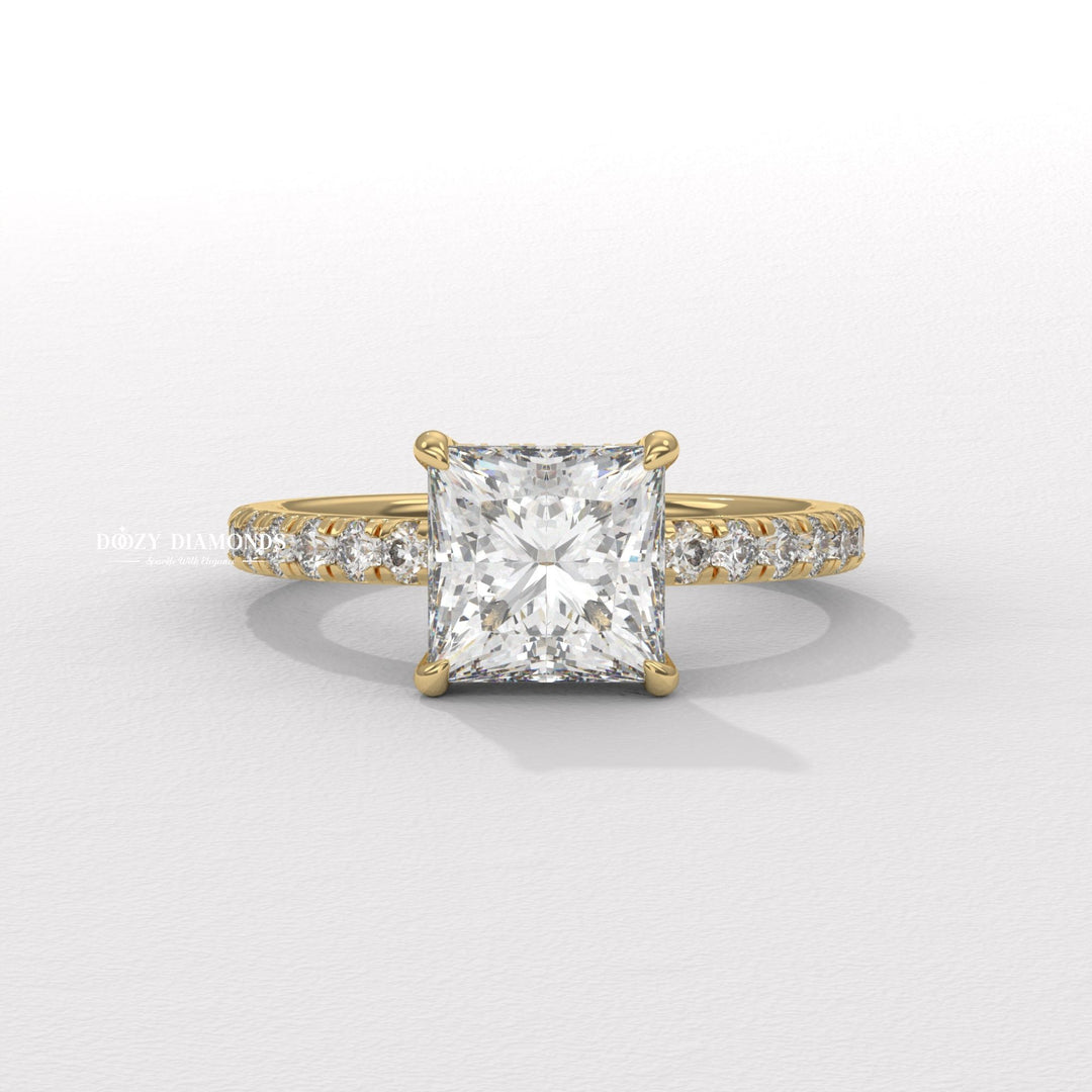 Princess Diamond Ring, Lab Grown Diamond Engagement Ring, Hidden Halo Ring