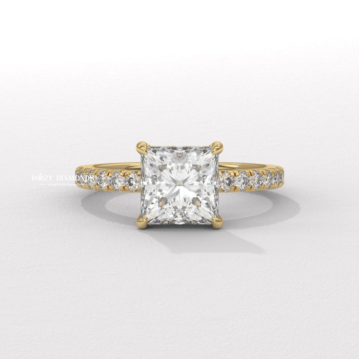 Princess Diamond Ring, Lab Grown Diamond Engagement Ring, Hidden Halo Ring