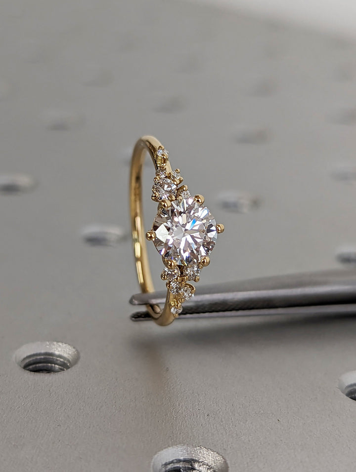 1.0CT Round Cut Zig Zag Cluster Lab Grown Diamond Engagement Ring