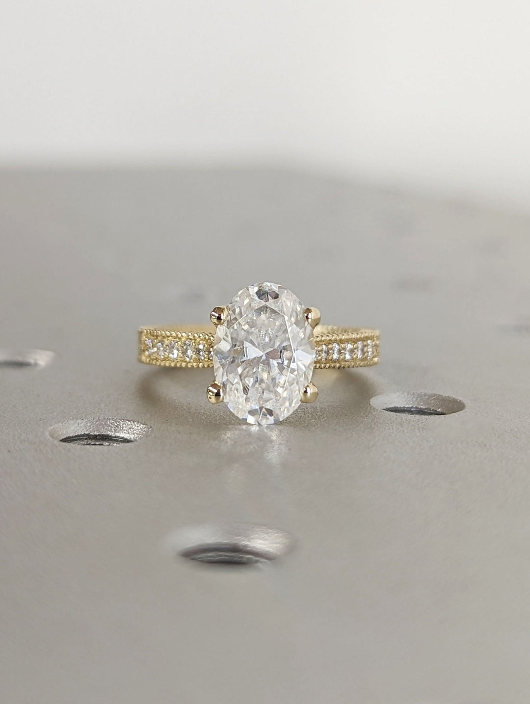Women's 2 carat oval lab grown diamond vintage ring
