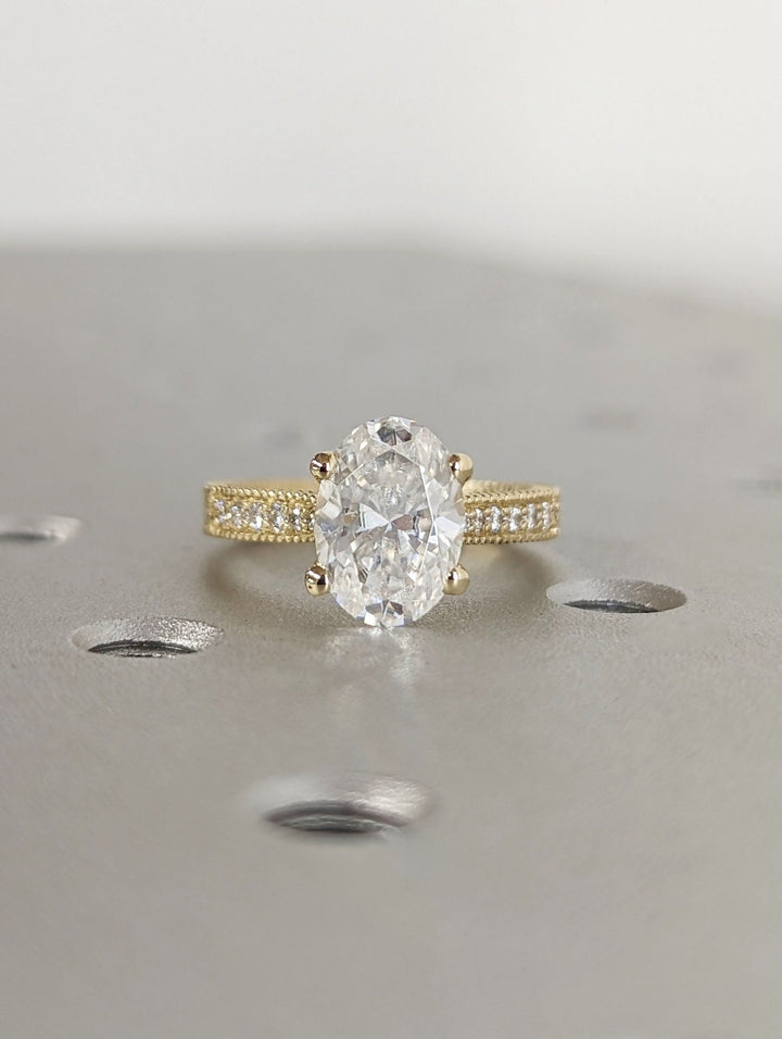 Women's 2 carat oval lab grown diamond vintage ring