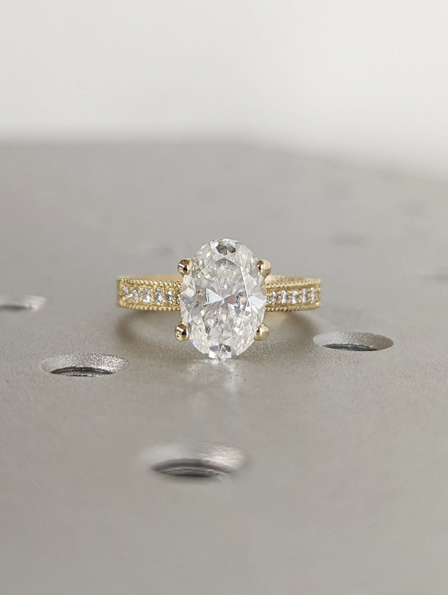 Women's 2 carat oval lab grown diamond vintage ring