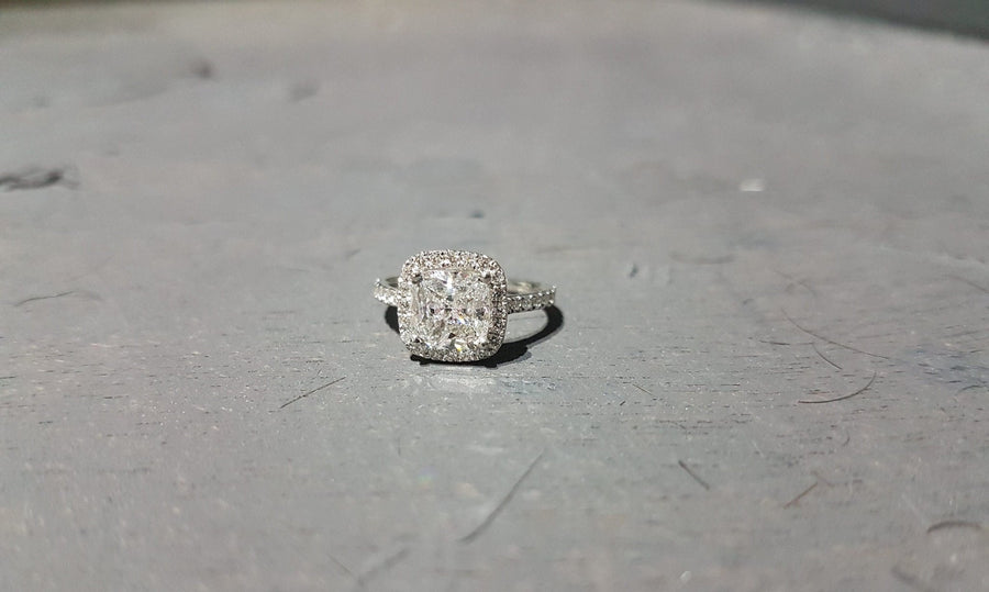 Women's 2CT cushion cut halo lab grown diamond ring