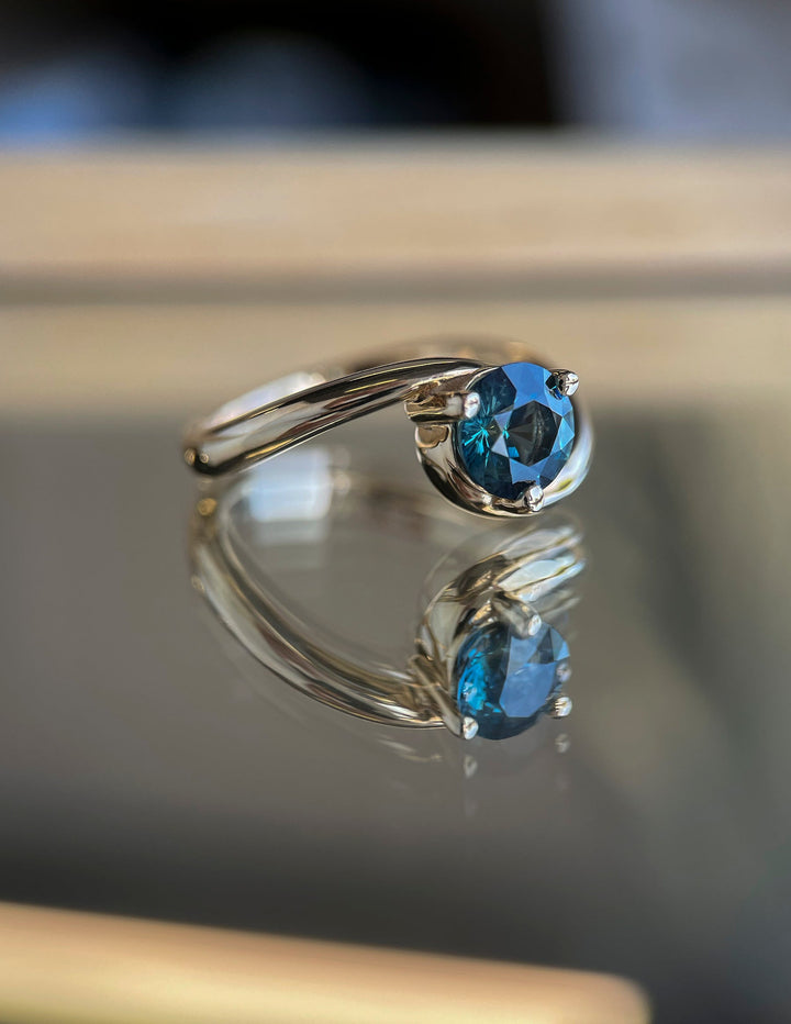 1.50CT-2.50CT Round Australian Teal Sapphire Diamond Lab Grown Engagement Ring