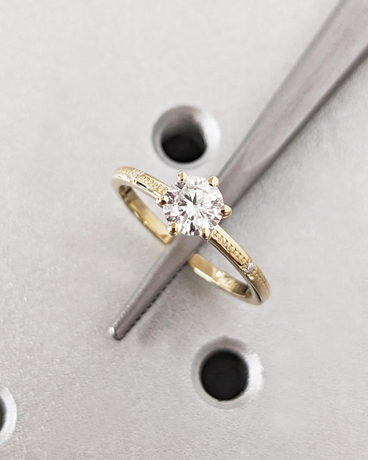 0.50CT Round Cut Beaded Dainty Lab Grown Diamond Engagement Ring