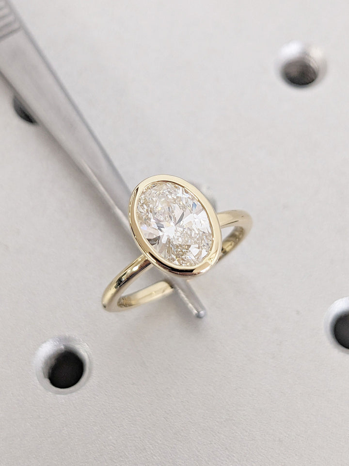 1.50CT Oval Cut Bezel Solitaire Wedding Ring Lab Grown Diamond Engagement Ring