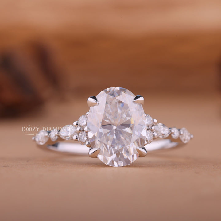 2.0CT - 4.0CT Oval E/VS2 Lab Created Cluster Diamond Engagement Ring - Doozy Diamonds