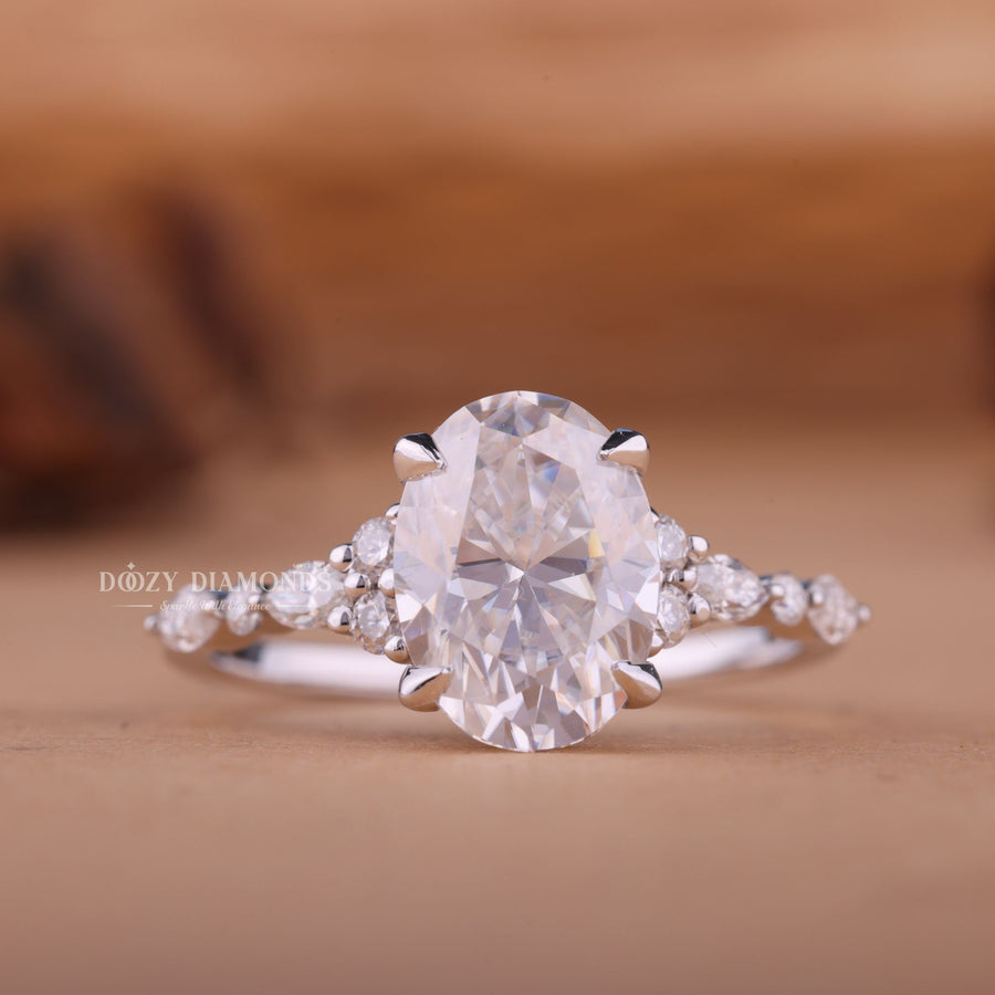 2.0CT - 4.0CT Oval E/VS2 Lab Created Cluster Diamond Engagement Ring - Doozy Diamonds