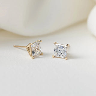 Princess Cut Moissanite Diamond Solitaire Stud Earrings For Women