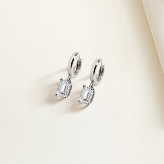 Emerald Cut Moissanite Diamond Solitaire Drop Earrings For Women