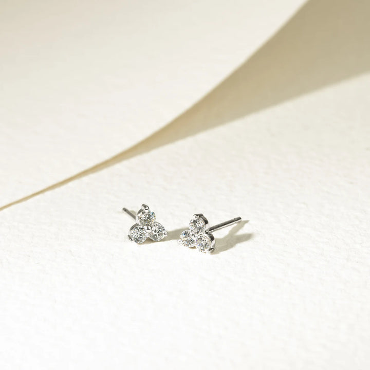 Round Cut Moissanite Diamond Three Stone Stud Earrings