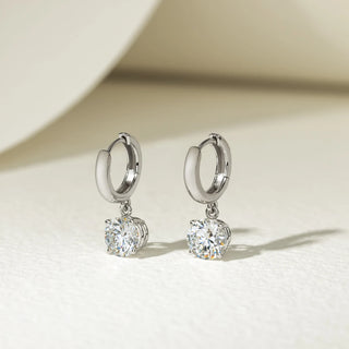 Round Cut Moissanite Diamond Solitaire Drop Earrings