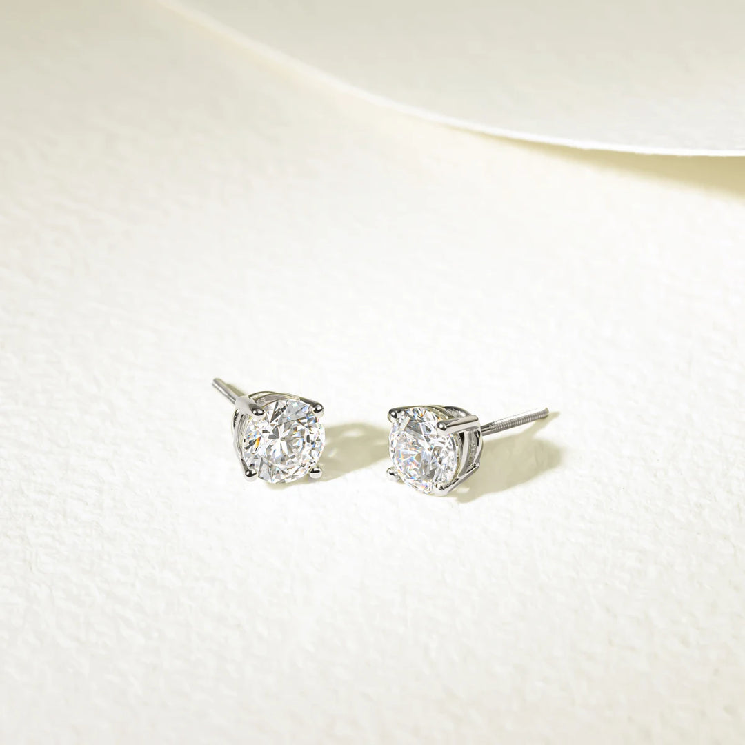 1ct Round Cut Moissanite Diamond Solitaire Stud Earrings