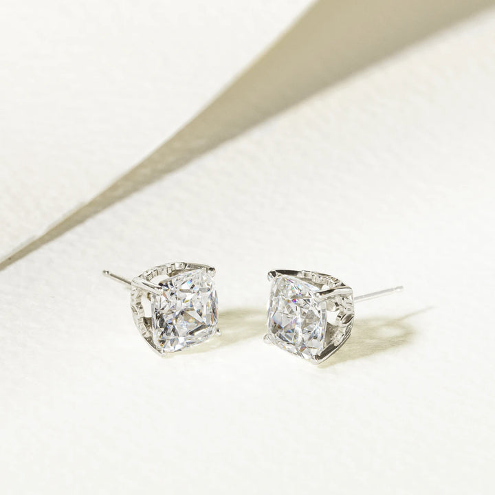Cushion Cut Moissanite Diamond Solitaire Stud Earrings For Women