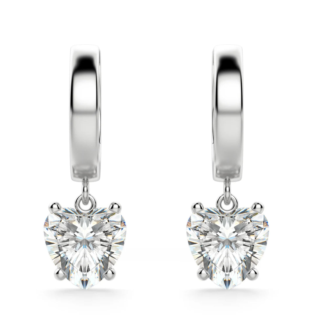 Heart Cut Moissanite Diamond Solitaire Drop Earrings