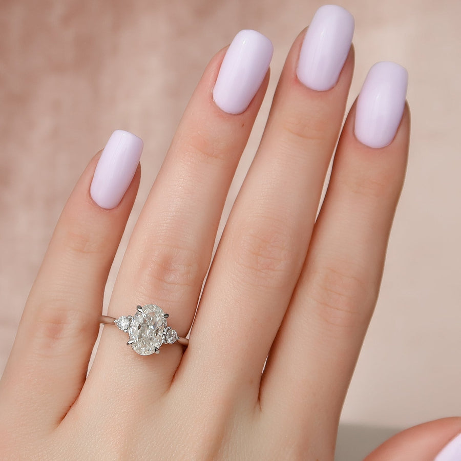 2.50 CT Oval F/VS1 CVD Diamond Three Stones Engagement Ring - Doozy Diamonds