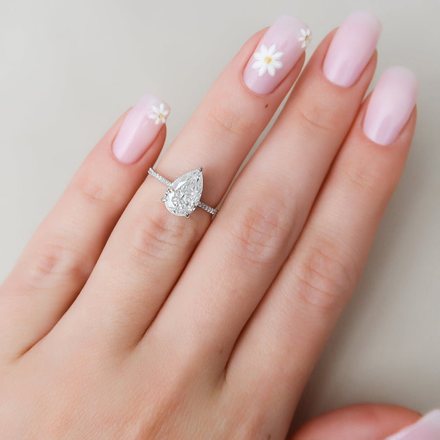 1.50 CT Pear E/VS1 CVD Diamond Hidden Halo Engagement Ring With Pave Setting - Doozy Diamonds