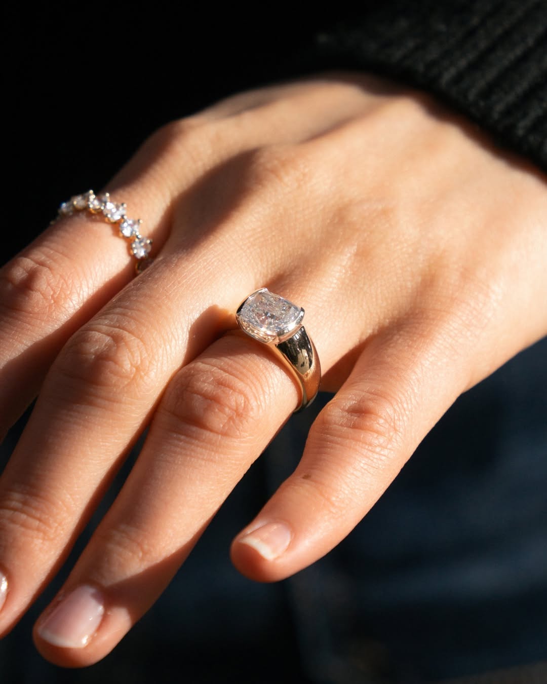 1.50 -3.80 CT Cushion Cut Lab Grown Diamond Bezel Engagement Ring