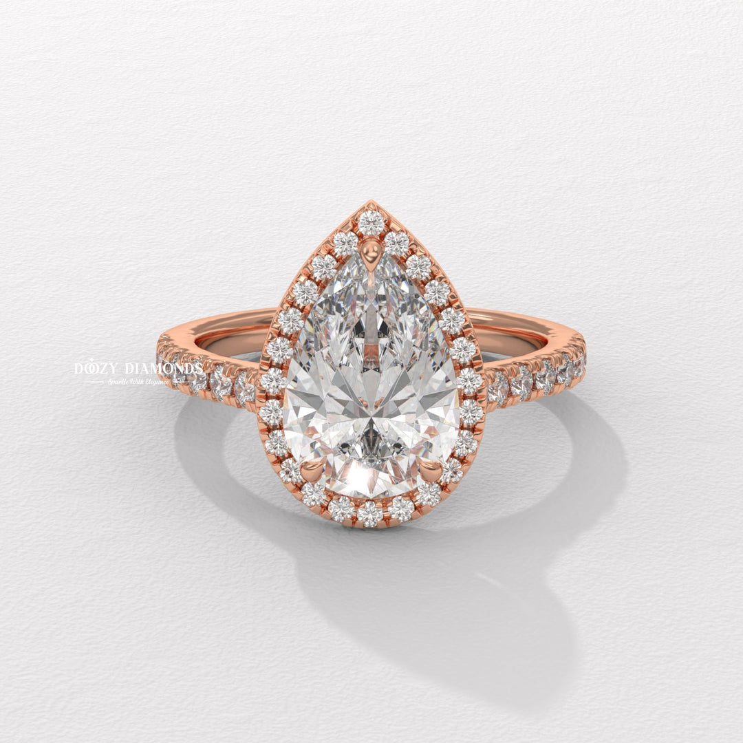 Pear Diamond Engagement Ring With Halo Setting