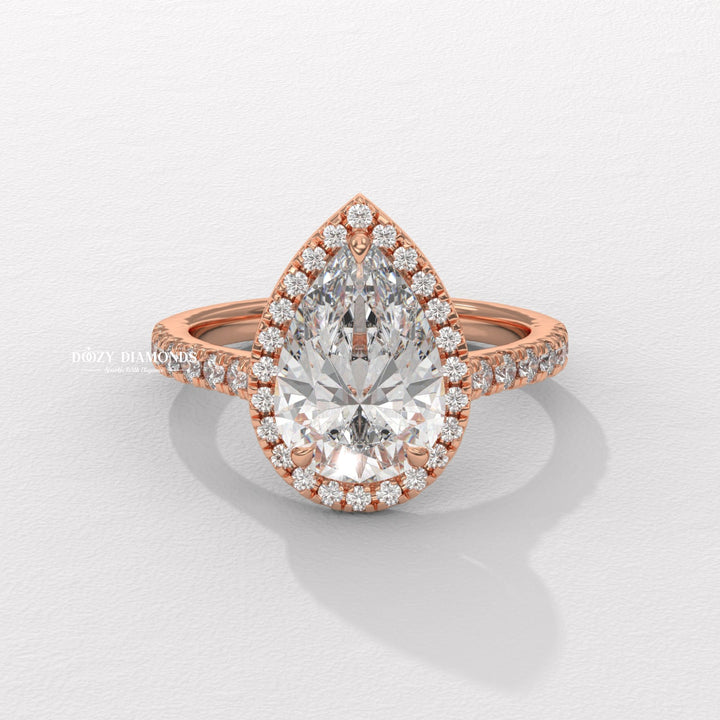 Pear Diamond Engagement Ring With Halo Setting