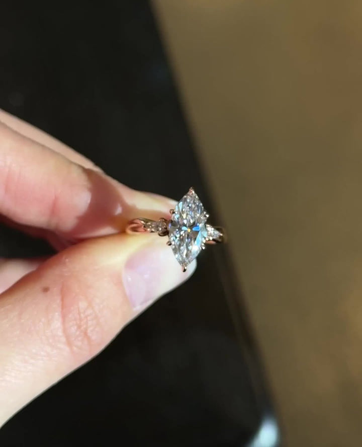 1.0CT -3.0CT Marquise Cut Lab Grown Diamond Three Stone Engagement Ring