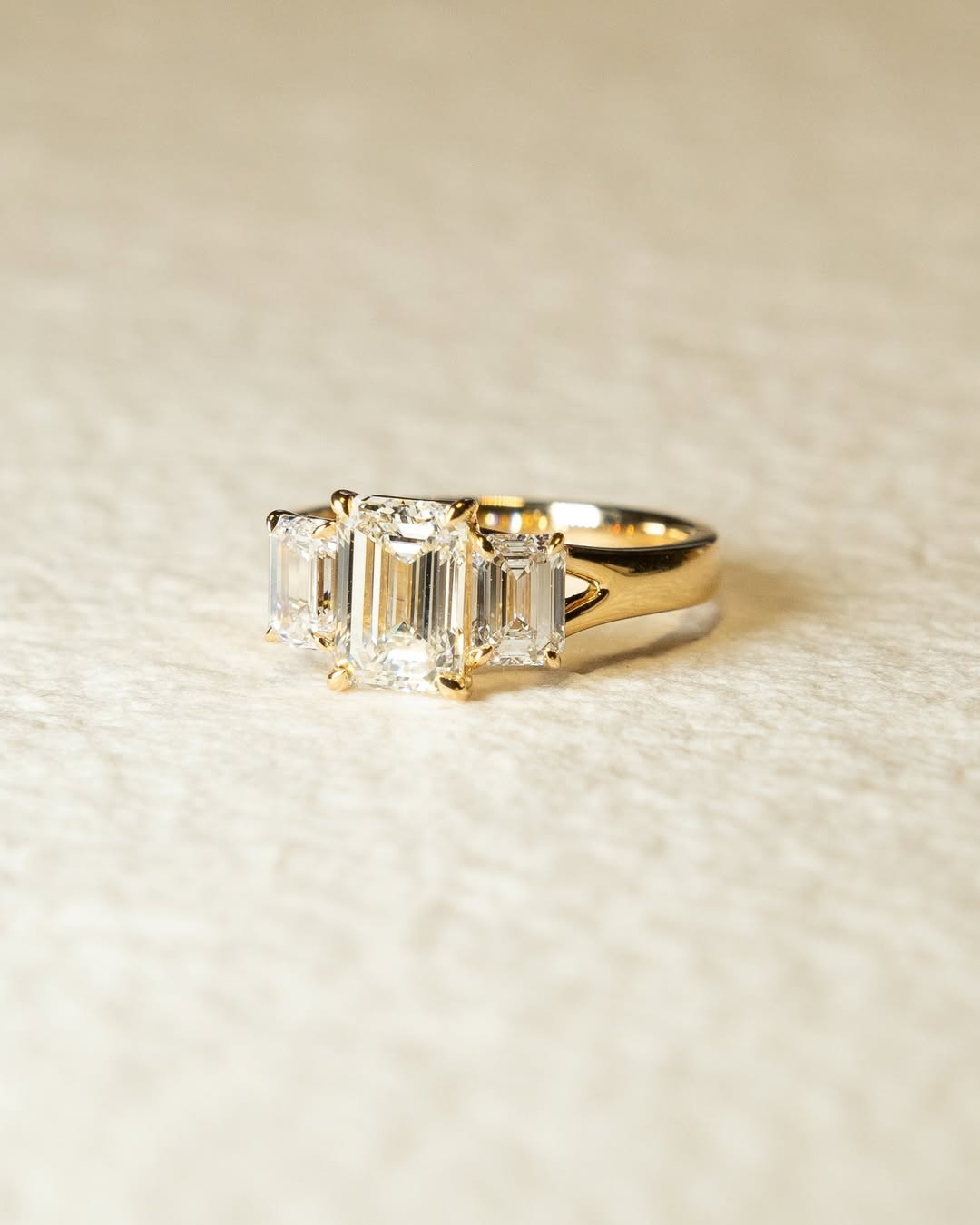 1.0 -3.0 CT Emerald Cut Lab Grown Diamond Three Stone Engagement Ring