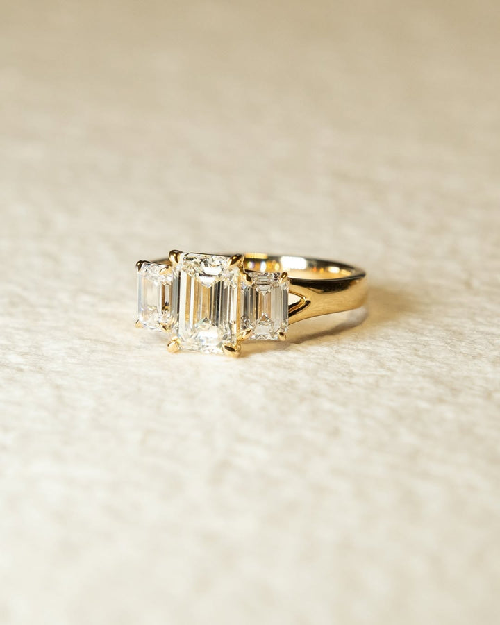 1.0 -3.0 CT Emerald Cut Lab Grown Diamond Three Stone Engagement Ring